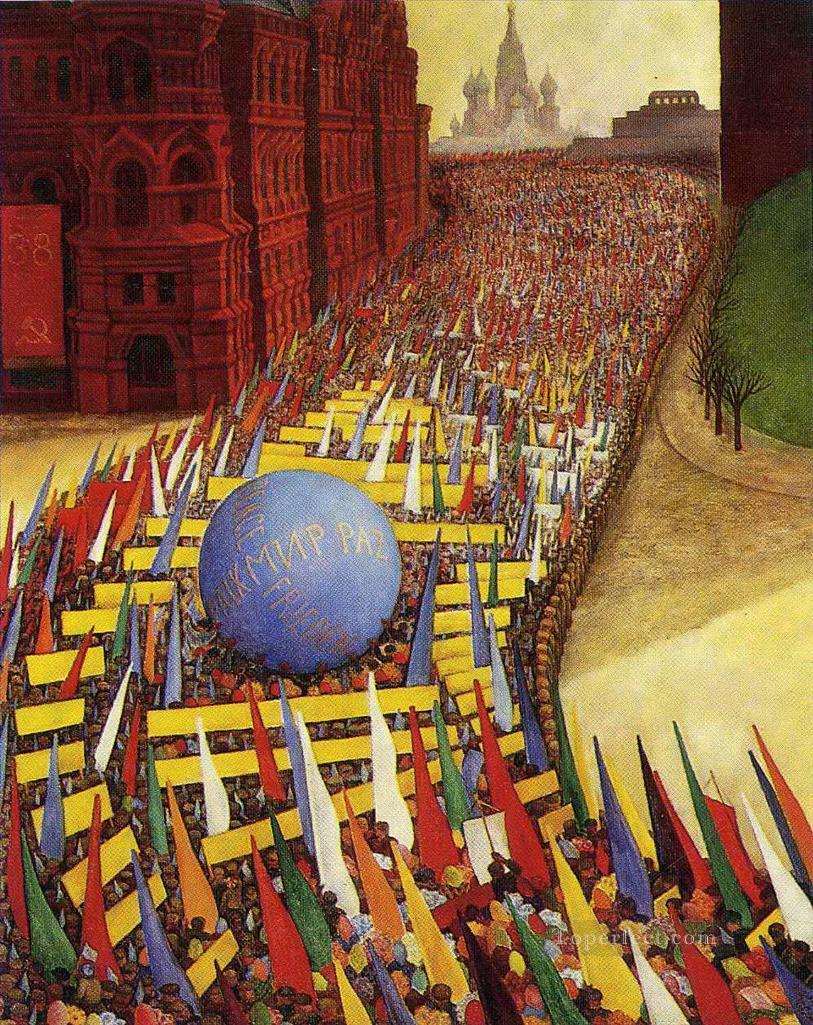 may day procession in moscow 1956 Diego Rivera Oil Paintings